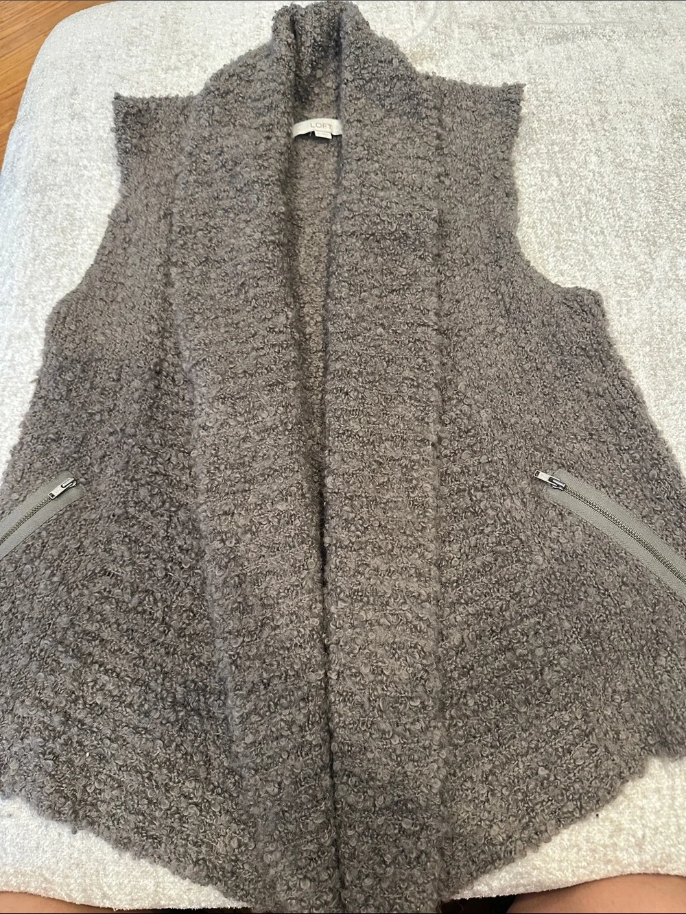 LOFT Bouclé Open Front Sleeveless Cardigan Vest in Taupe - Picture 2 of 8